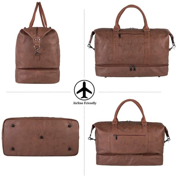 PU Leather Travel Bag with Shoe Pouch - Weekender - Waterproof Leather - Picture 5 of 6